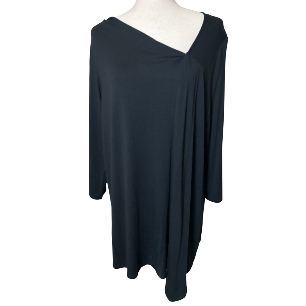 J. Jill Wearever Black Tunic Top Asymmetric Stretch 3/4 Sleeve Large Lagenlook